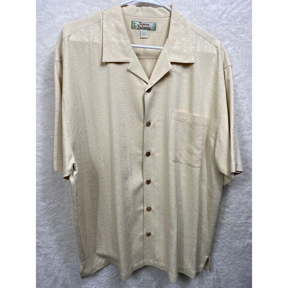 Tommy Bahama Men's Cream Textured Silk Button Down Shirt Casual Resort Wear Sz L - Picture 1 of 7
